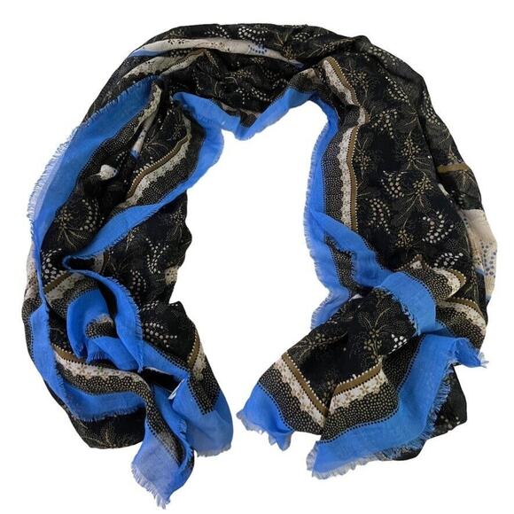 Ann Taylor Womens Lightweight Large Wrap Scarf Blue Black Beige Print 50"x50" - Picture 1 of 16